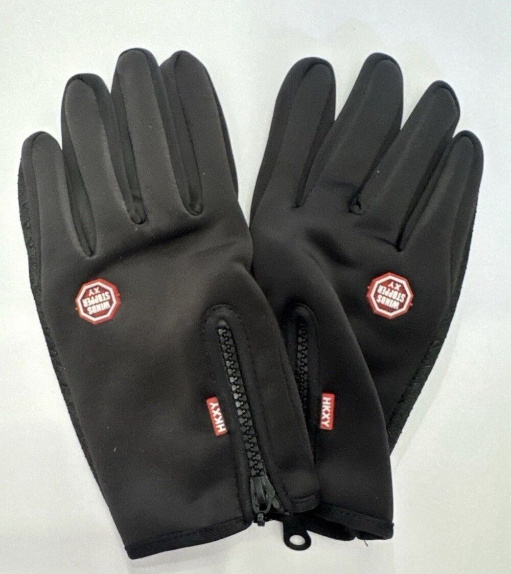 Winter Gloves with Touch Screen Pad Ski Warm Solid Black Zipper Wind Stopper XL